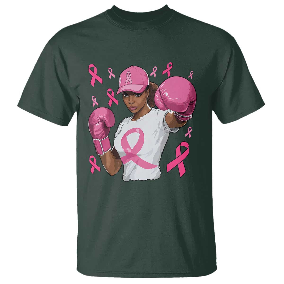 African American Fighter Breast Cancer Awareness T Shirt Pink Ribbon - African Pride