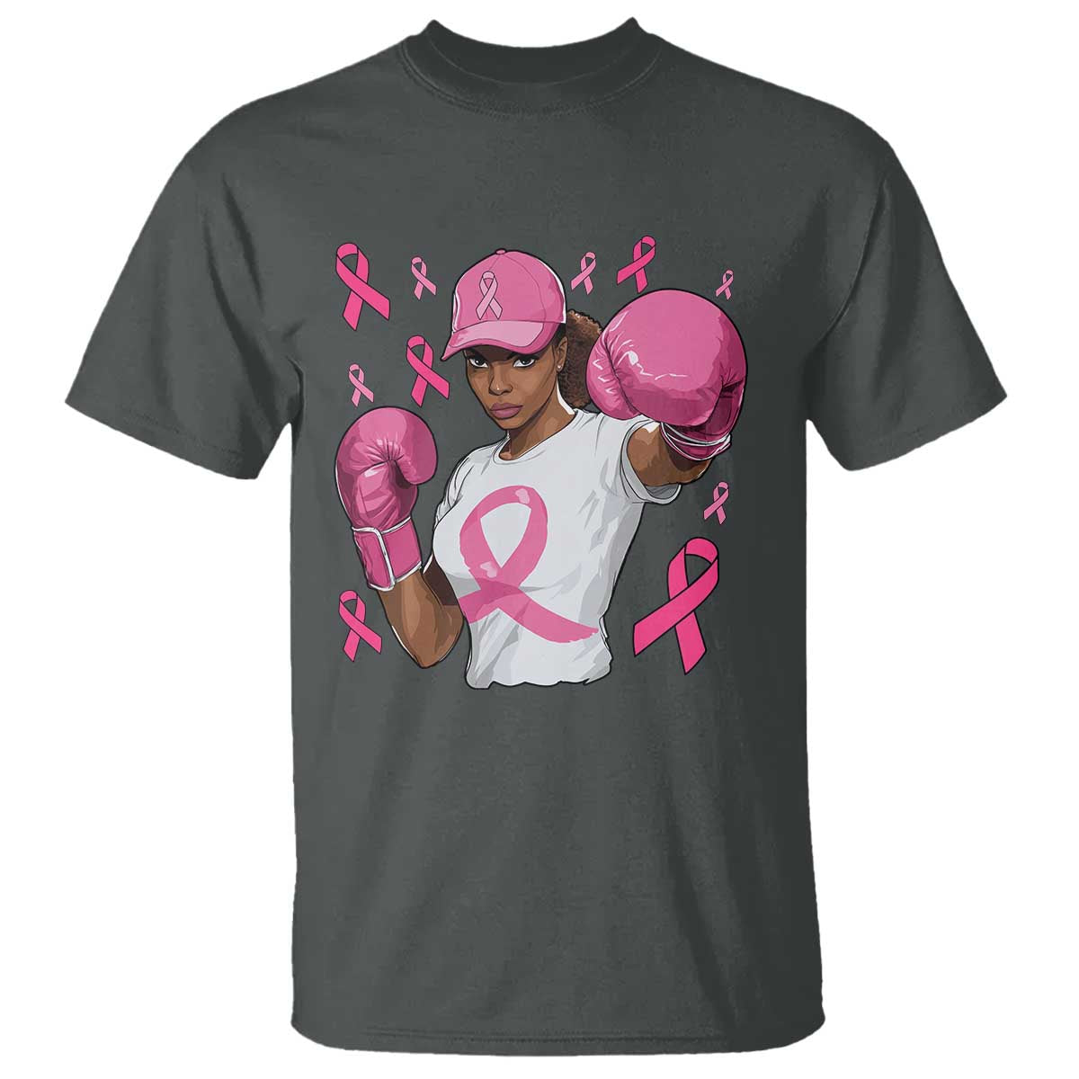 African American Fighter Breast Cancer Awareness T Shirt Pink Ribbon - African Pride