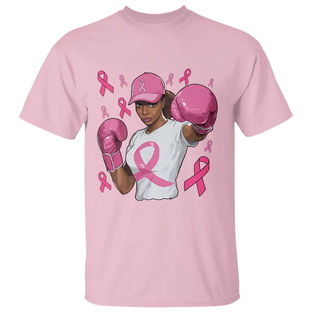 African American Fighter Breast Cancer Awareness T Shirt Pink Ribbon - African Pride