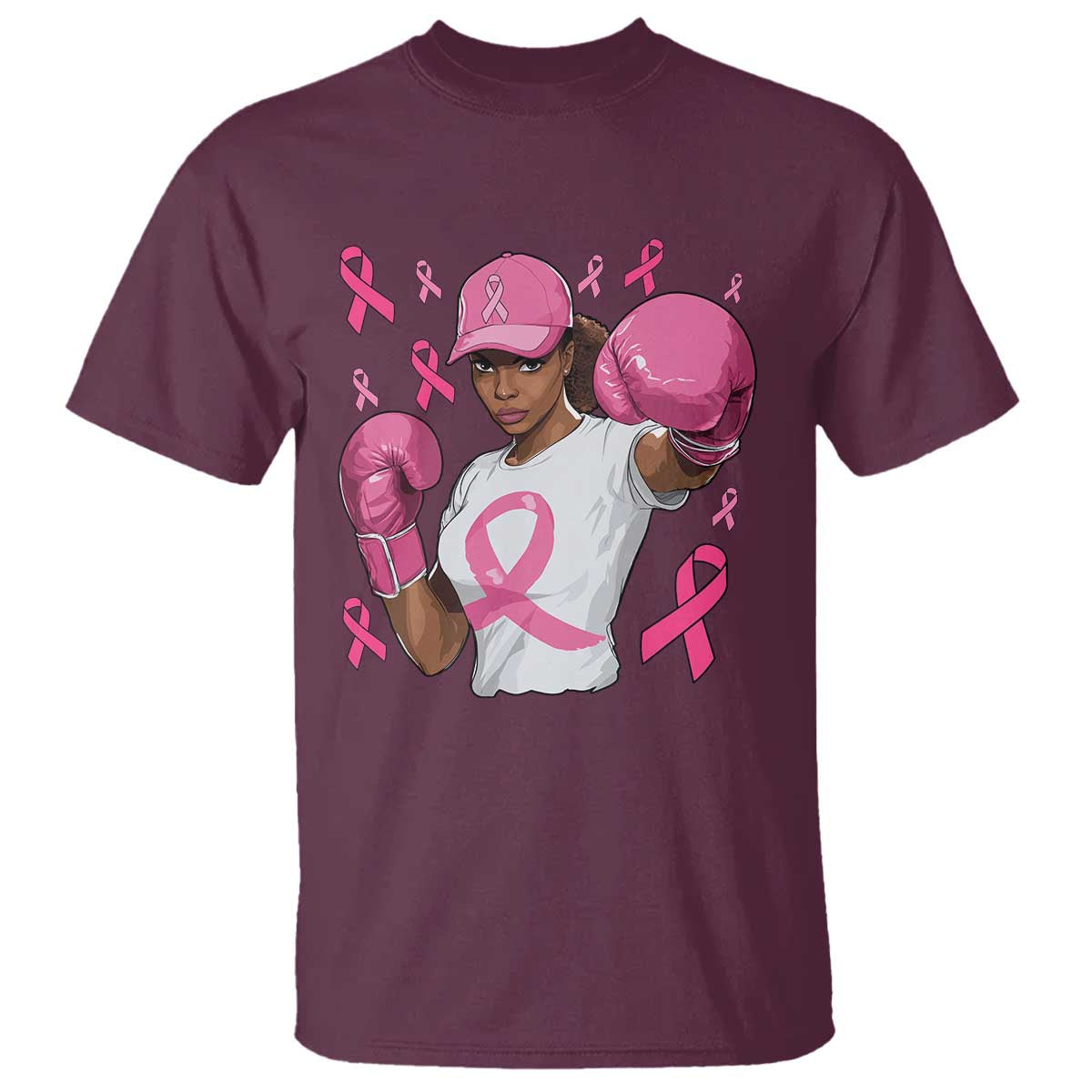 African American Fighter Breast Cancer Awareness T Shirt Pink Ribbon - African Pride