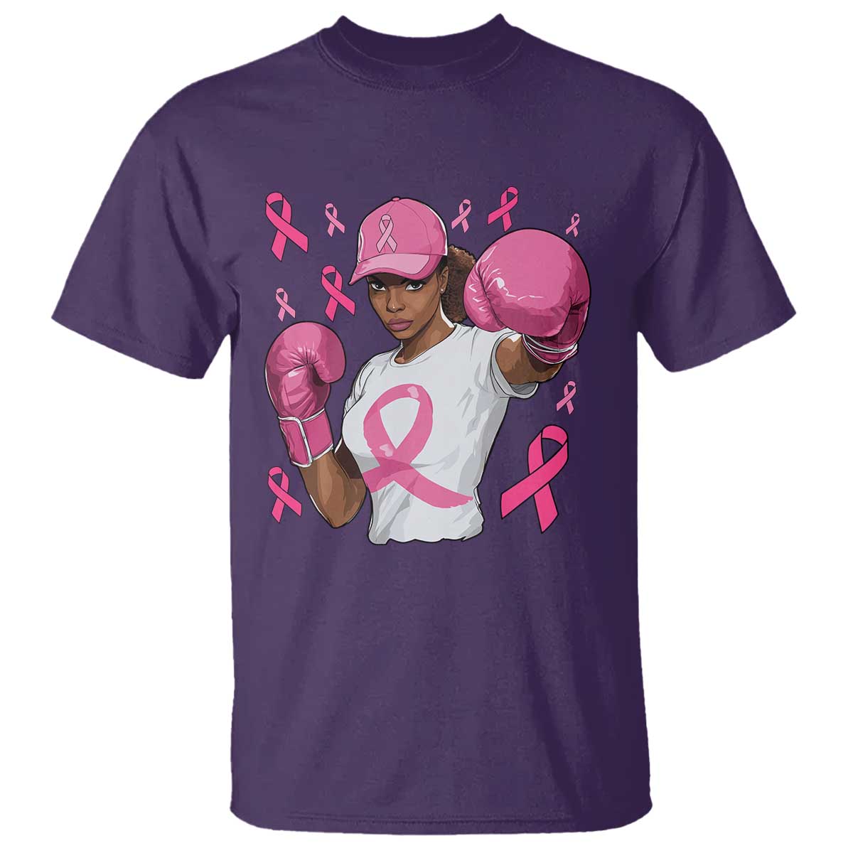 African American Fighter Breast Cancer Awareness T Shirt Pink Ribbon - African Pride