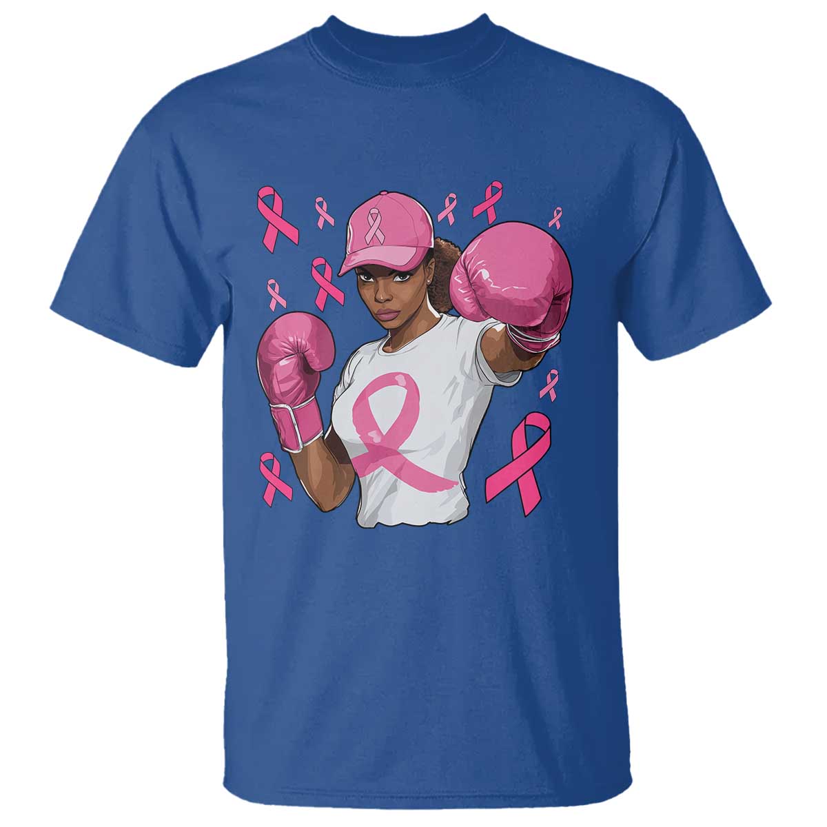 African American Fighter Breast Cancer Awareness T Shirt Pink Ribbon - African Pride