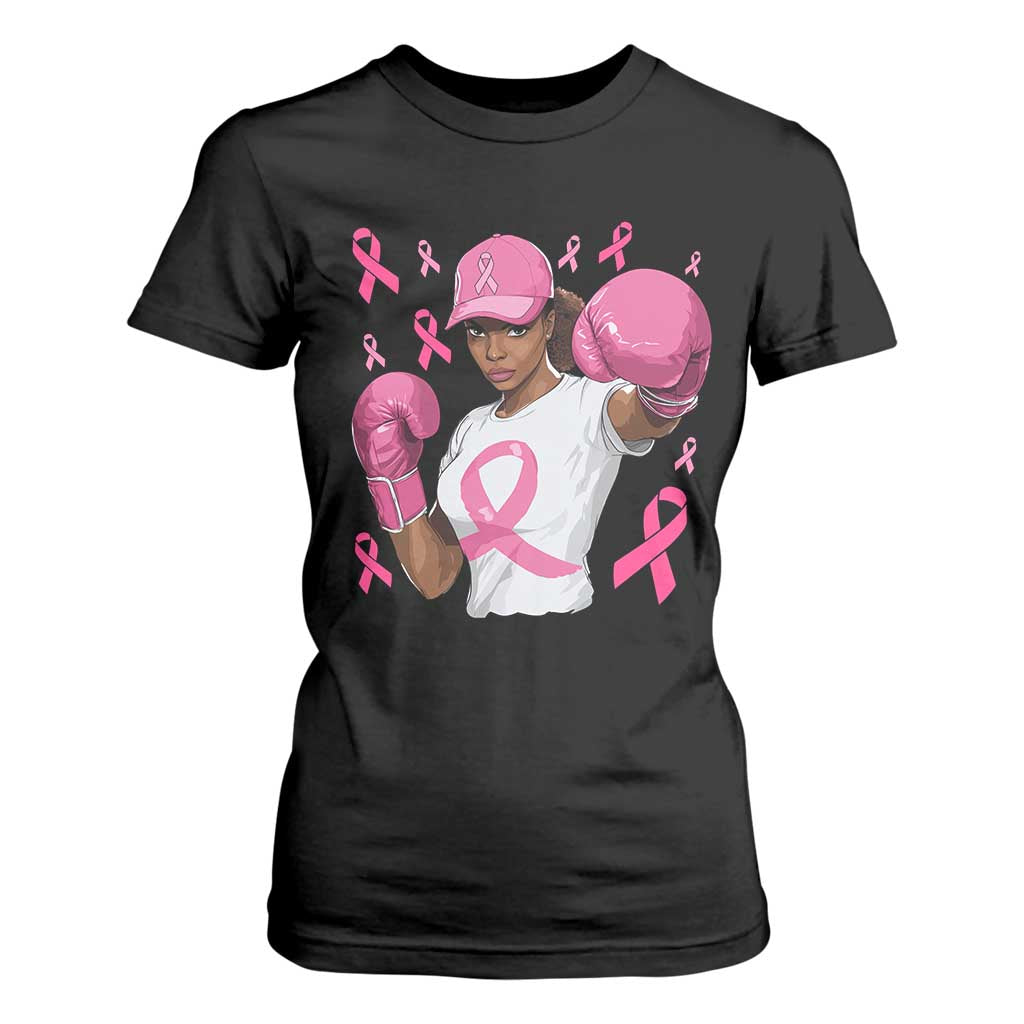 African American Fighter Breast Cancer Awareness T Shirt For Women Pink Ribbon - African Pride