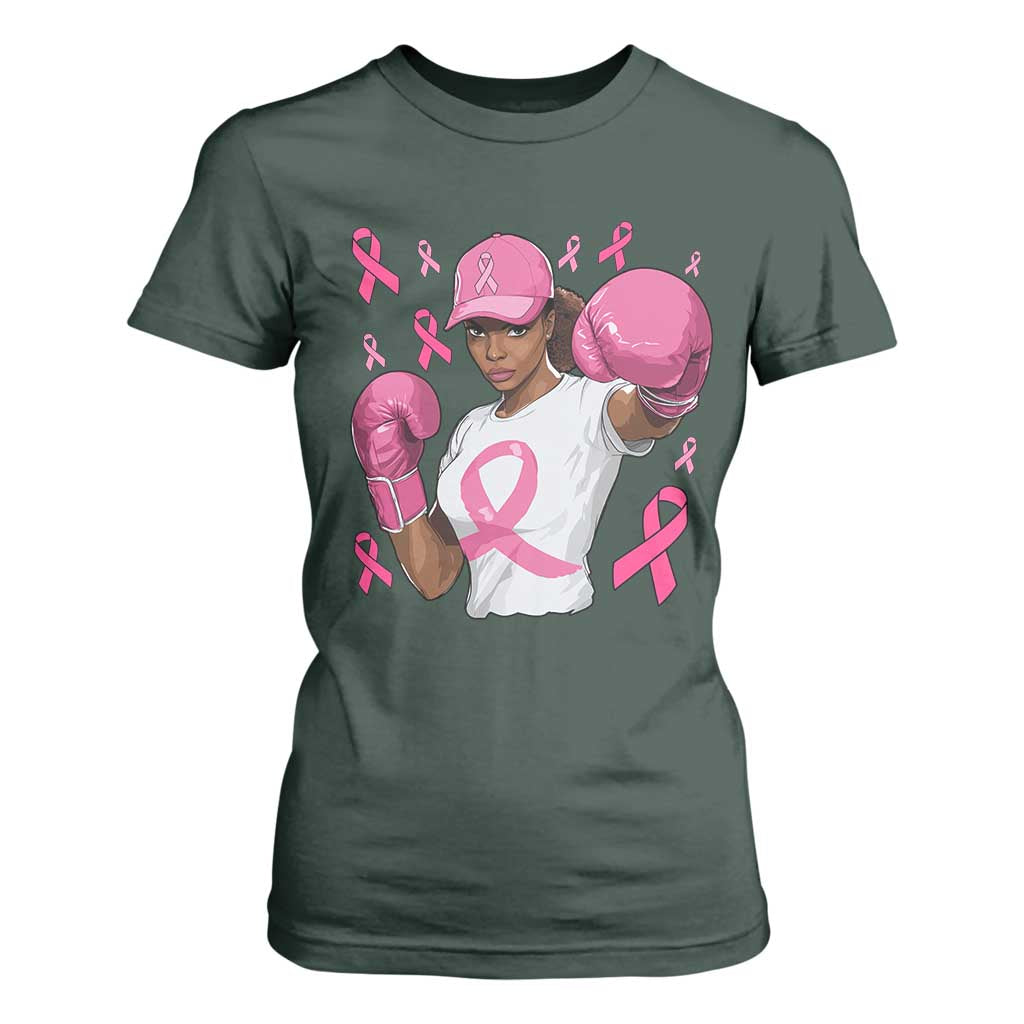African American Fighter Breast Cancer Awareness T Shirt For Women Pink Ribbon - African Pride
