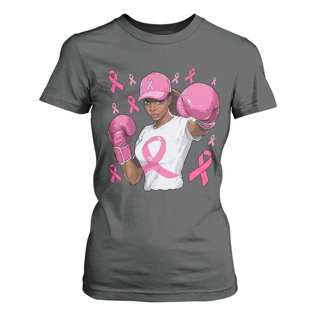 African American Fighter Breast Cancer Awareness T Shirt For Women Pink Ribbon - African Pride