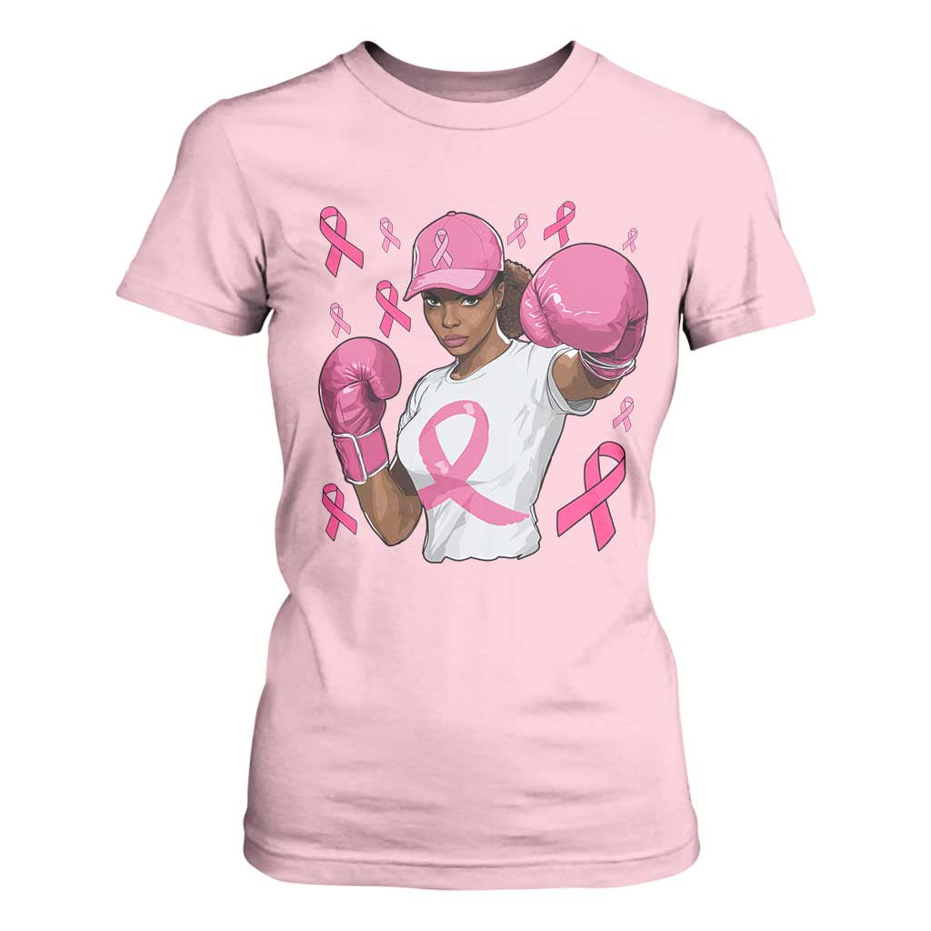 African American Fighter Breast Cancer Awareness T Shirt For Women Pink Ribbon - African Pride