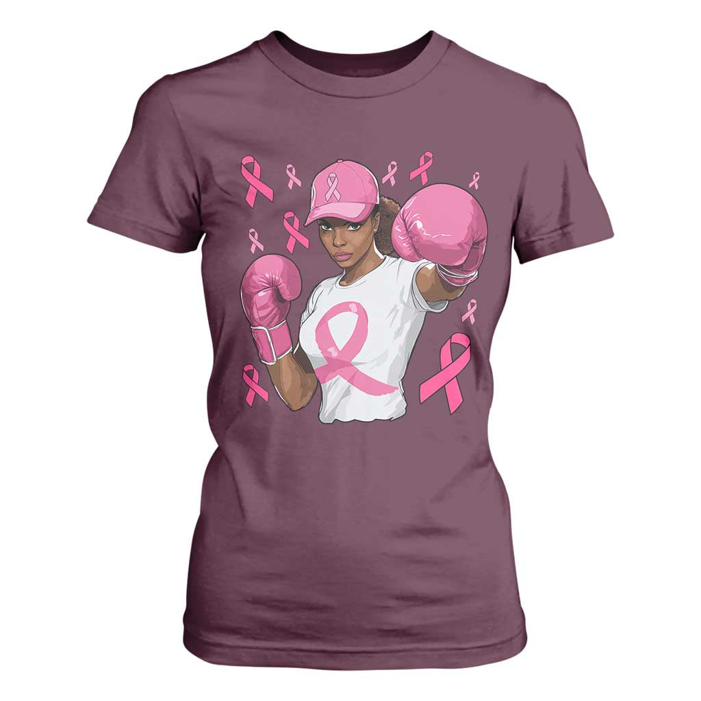 African American Fighter Breast Cancer Awareness T Shirt For Women Pink Ribbon - African Pride