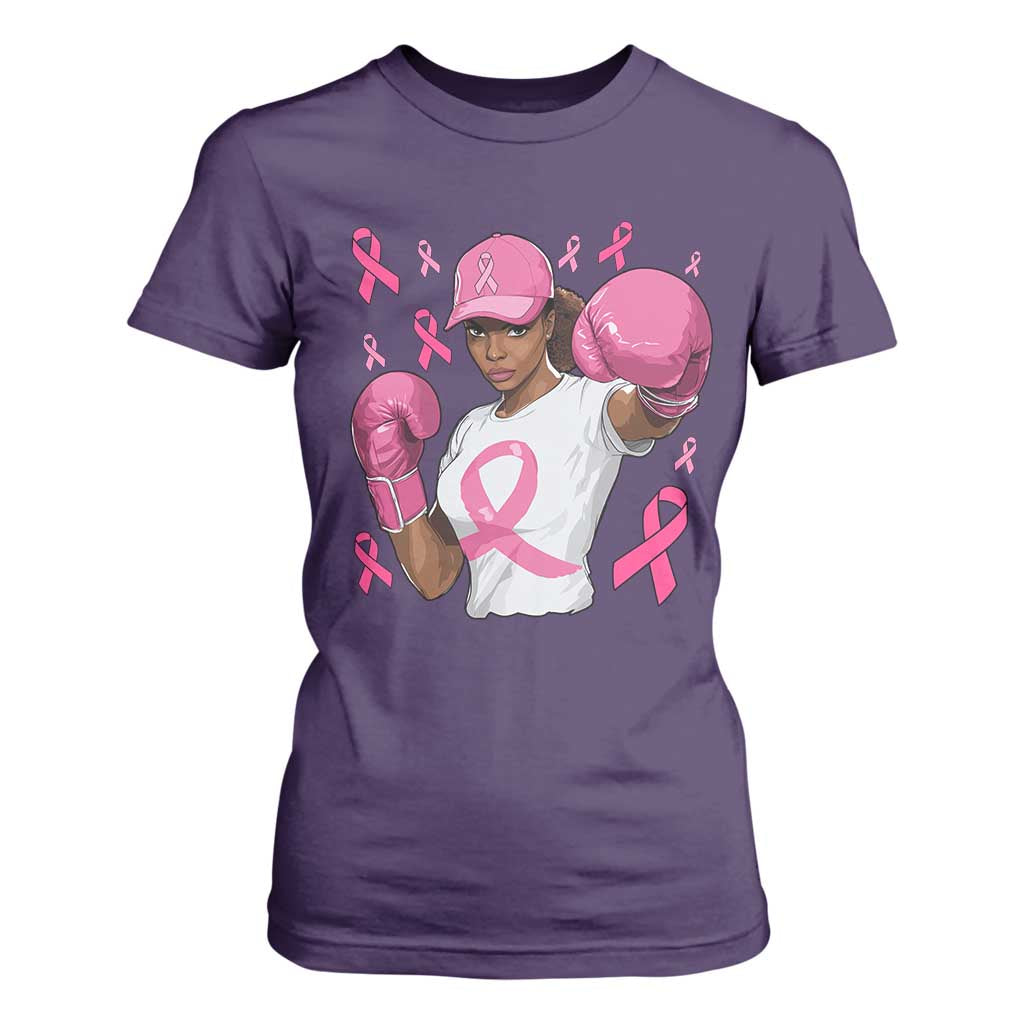 African American Fighter Breast Cancer Awareness T Shirt For Women Pink Ribbon - African Pride