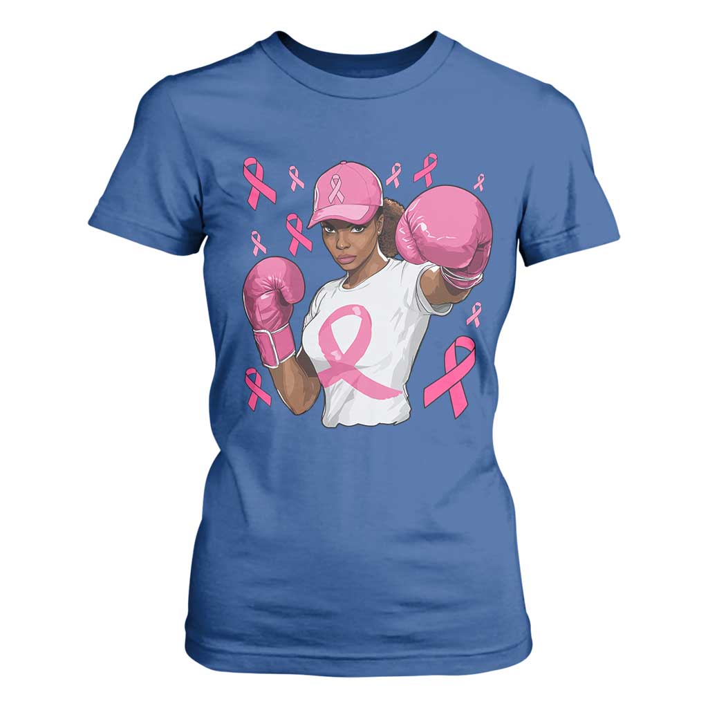 African American Fighter Breast Cancer Awareness T Shirt For Women Pink Ribbon - African Pride
