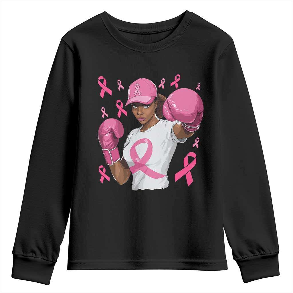 African American Fighter Breast Cancer Awareness Youth Sweatshirt Pink Ribbon - African Pride