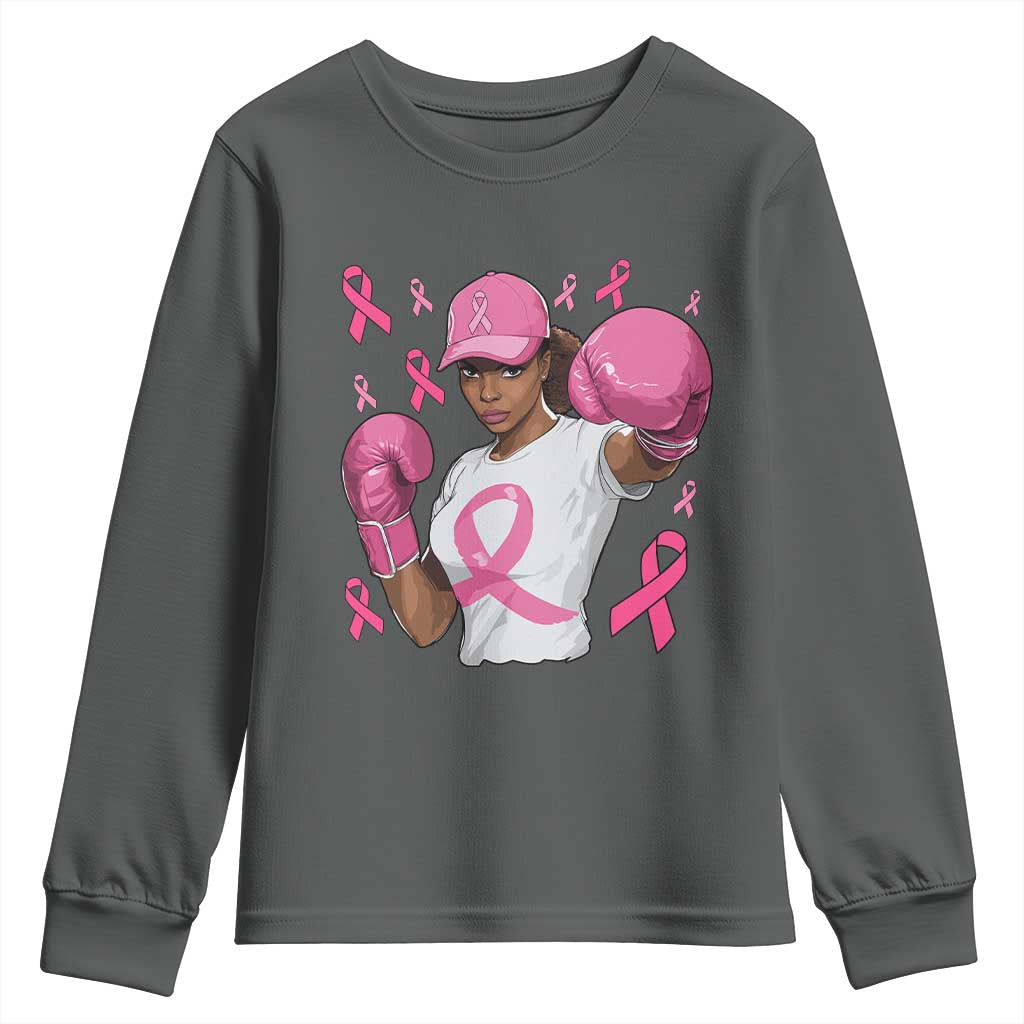 African American Fighter Breast Cancer Awareness Youth Sweatshirt Pink Ribbon - African Pride