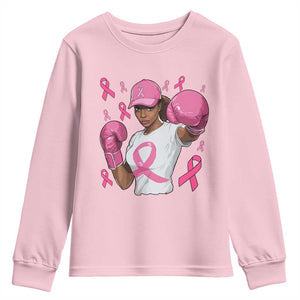 African American Fighter Breast Cancer Awareness Youth Sweatshirt Pink Ribbon - African Pride