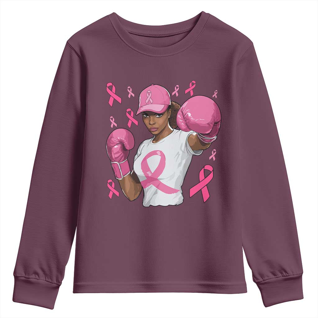 African American Fighter Breast Cancer Awareness Youth Sweatshirt Pink Ribbon - African Pride