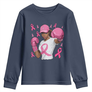 African American Fighter Breast Cancer Awareness Youth Sweatshirt Pink Ribbon - African Pride
