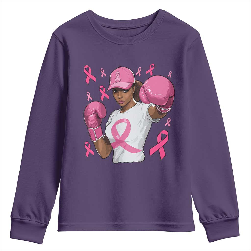 African American Fighter Breast Cancer Awareness Youth Sweatshirt Pink Ribbon - African Pride