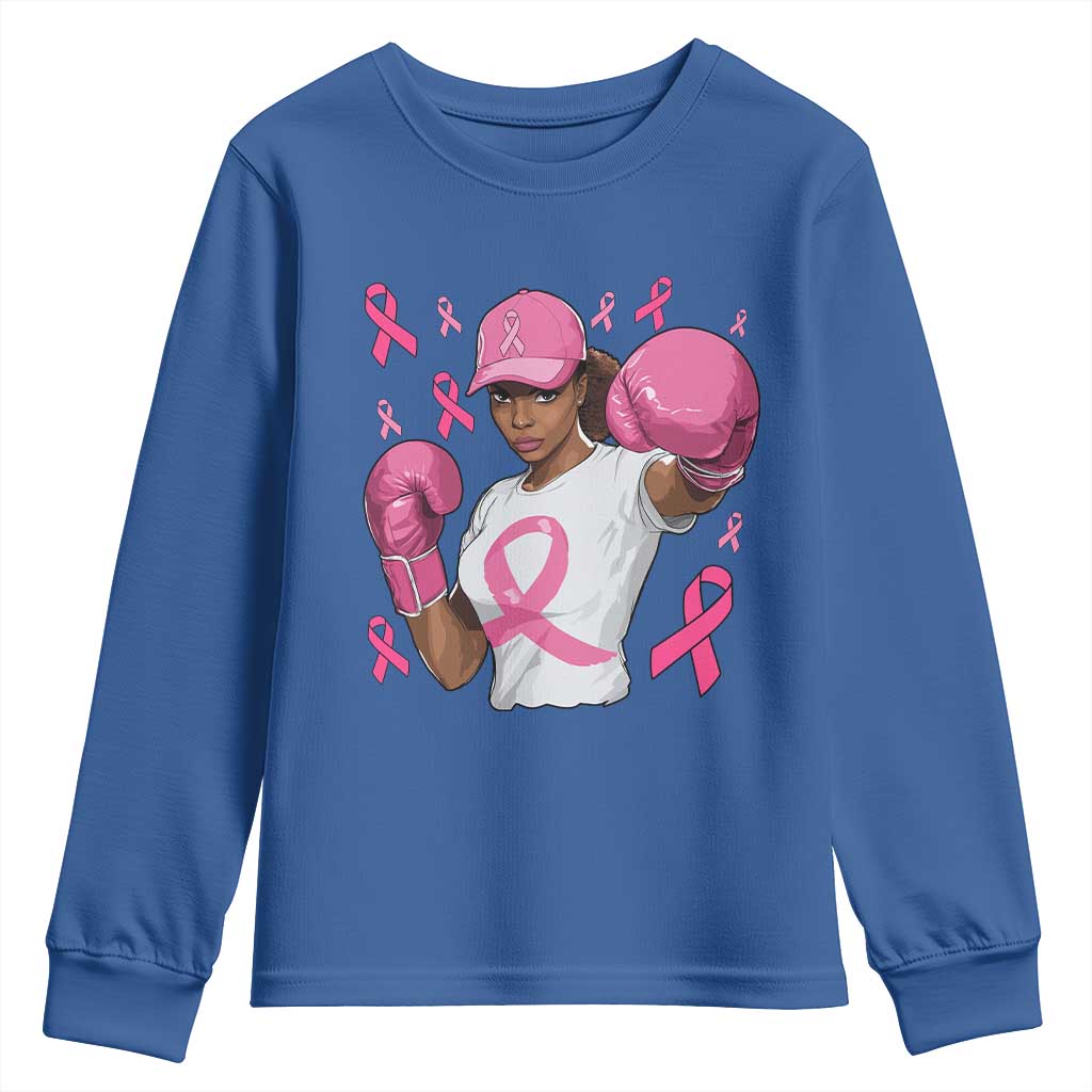 African American Fighter Breast Cancer Awareness Youth Sweatshirt Pink Ribbon - African Pride