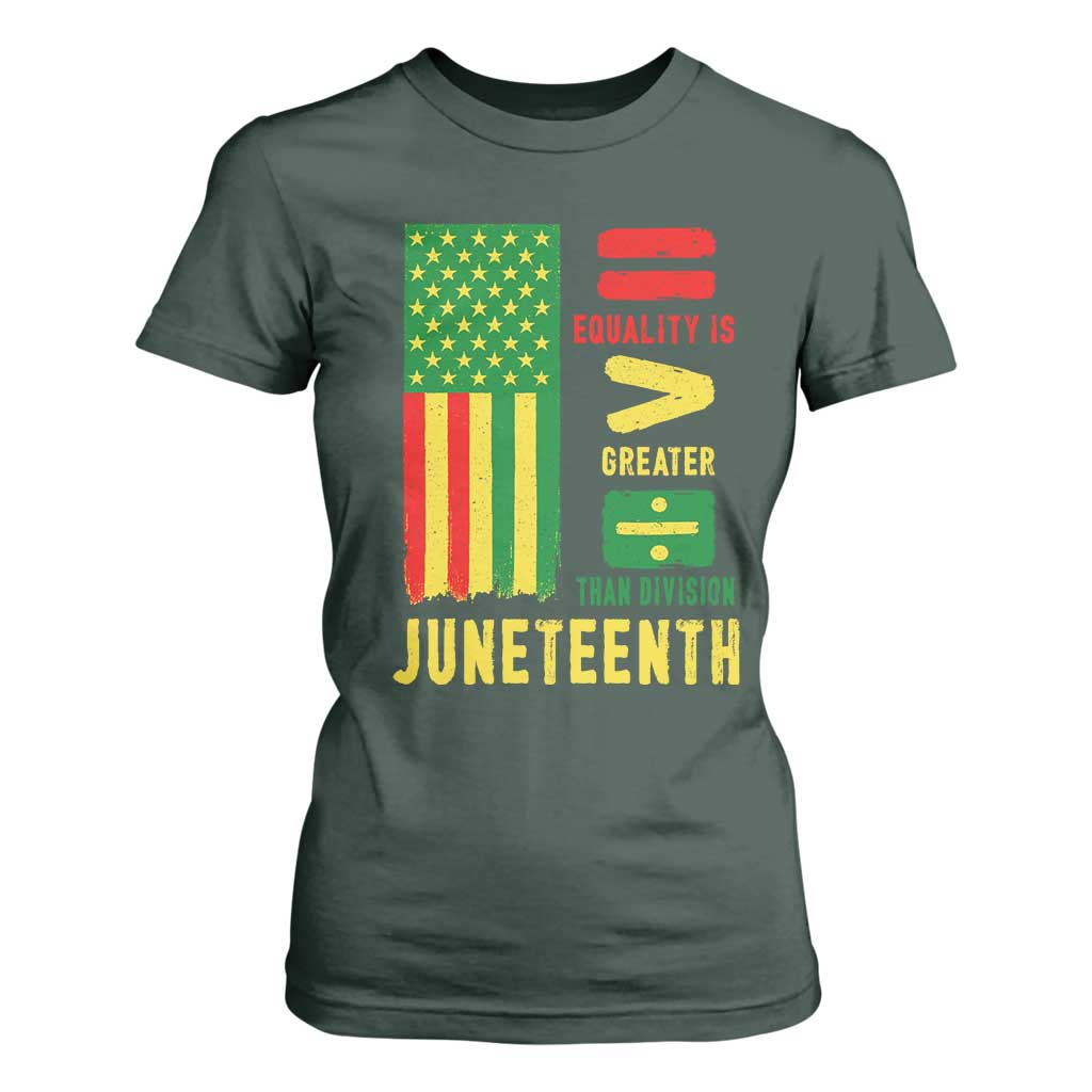 Juneteenth Equality Is Greater Than Division T Shirt For Women Juneteenth American Flag