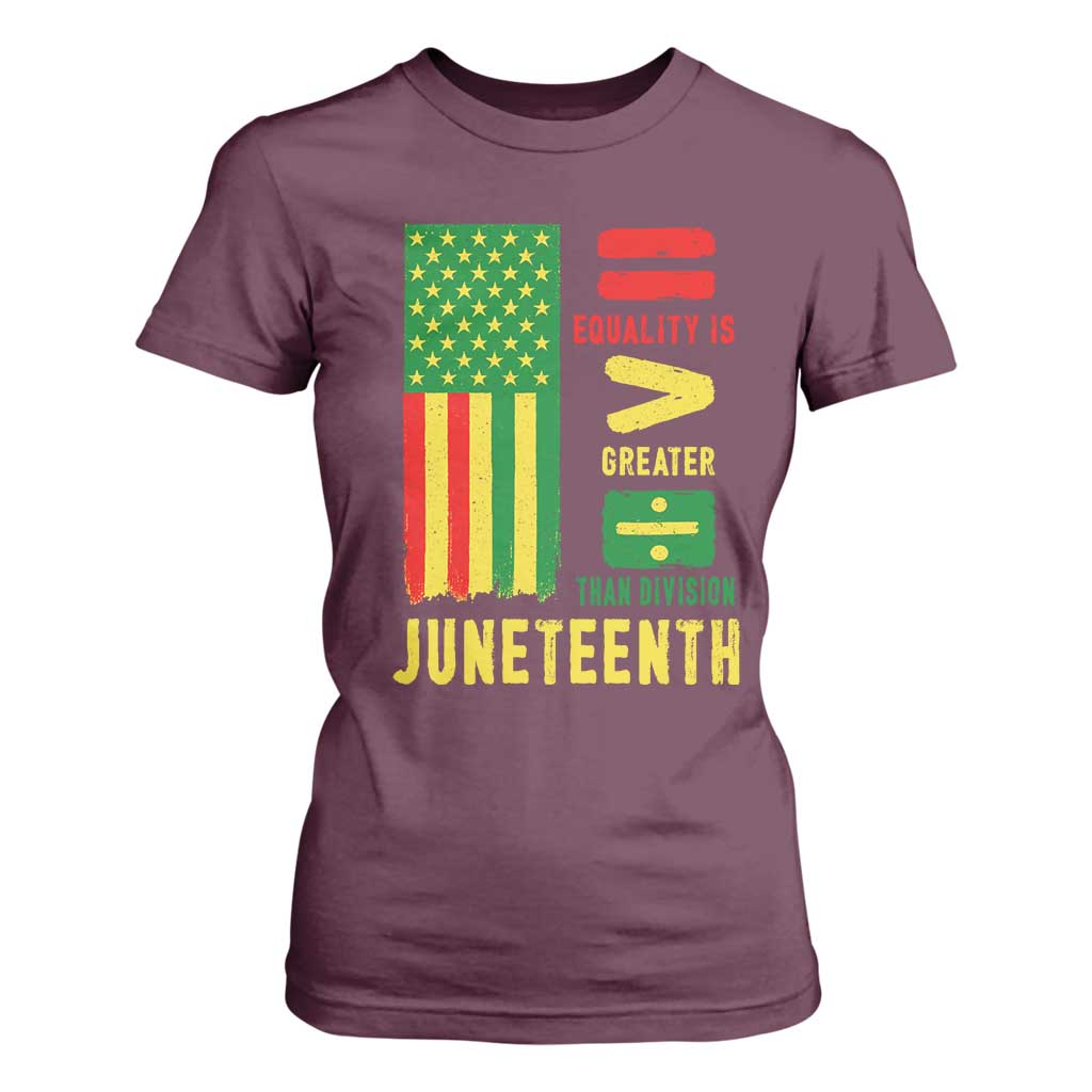 Juneteenth Equality Is Greater Than Division T Shirt For Women Juneteenth American Flag