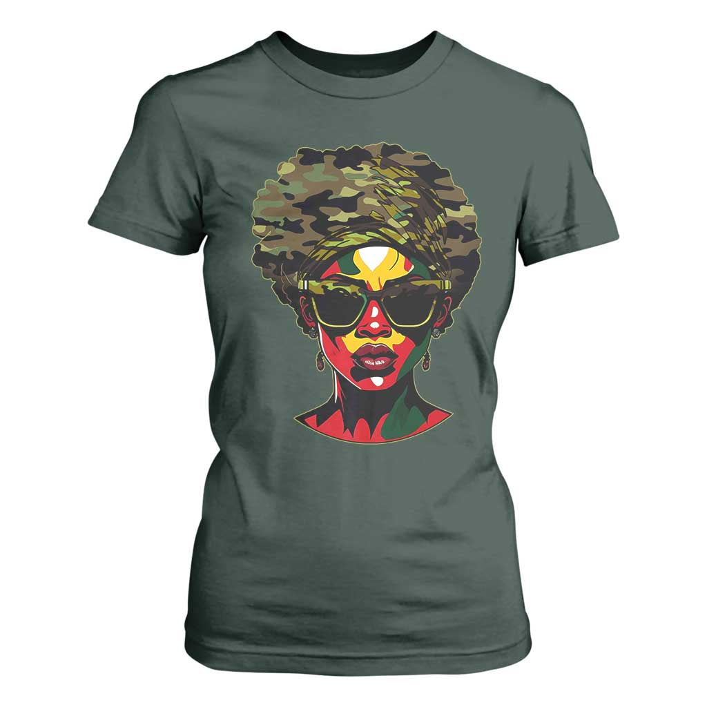 Camo African American Women Juneteenth Celebrating Black Freedom Day T Shirt For Women