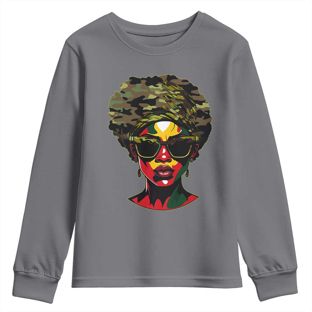 Camo African American Women Juneteenth Celebrating Black Freedom Day Youth Sweatshirt