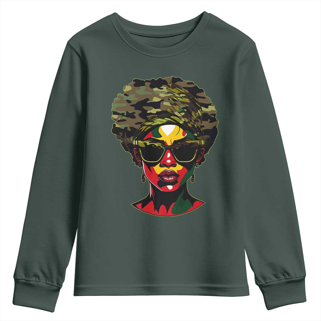 Camo African American Women Juneteenth Celebrating Black Freedom Day Youth Sweatshirt