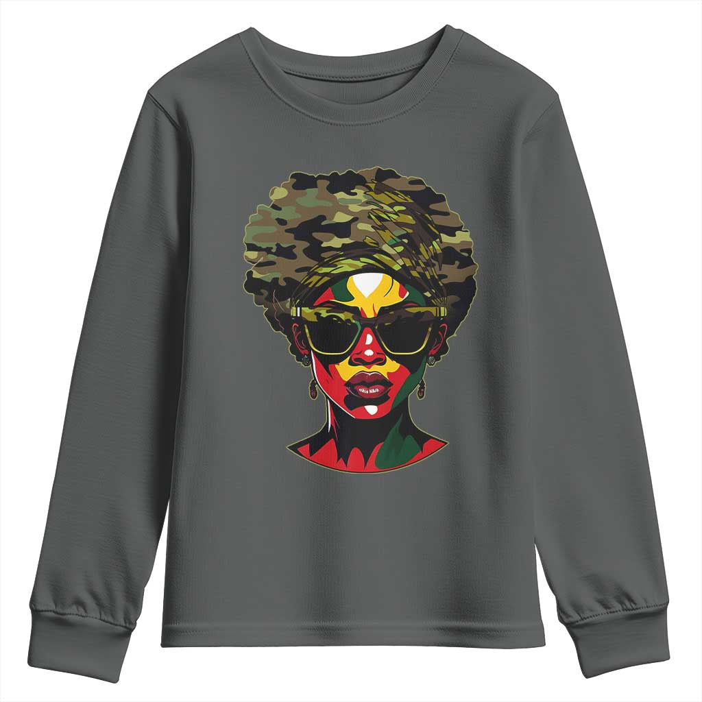 Camo African American Women Juneteenth Celebrating Black Freedom Day Youth Sweatshirt