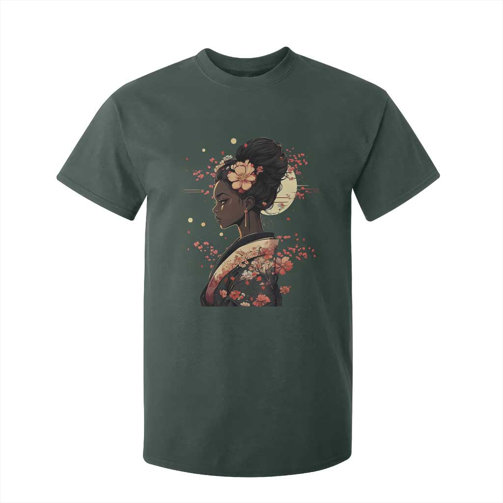African American Geisha Kimono Blasian Japanese Sakura T Shirt For Kid