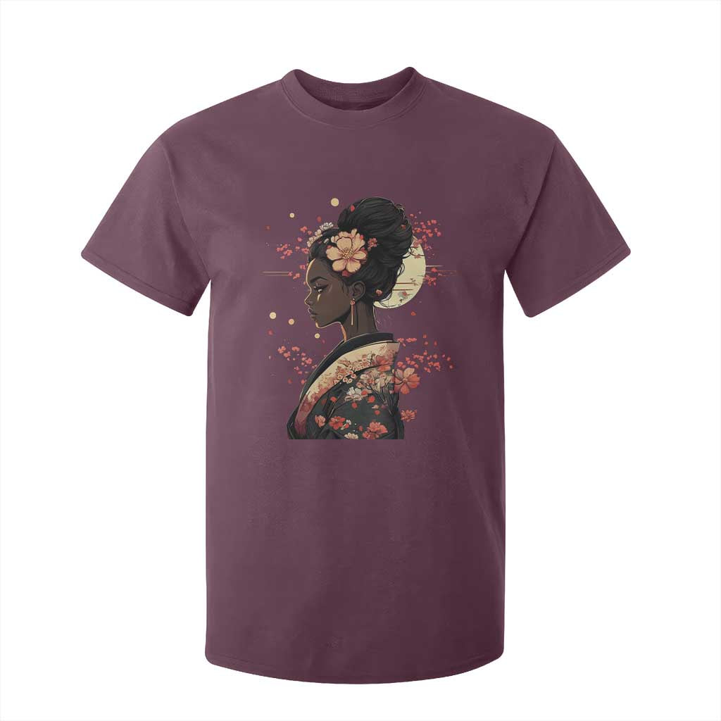 African American Geisha Kimono Blasian Japanese Sakura T Shirt For Kid