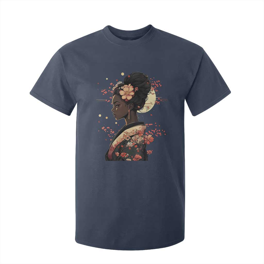 African American Geisha Kimono Blasian Japanese Sakura T Shirt For Kid