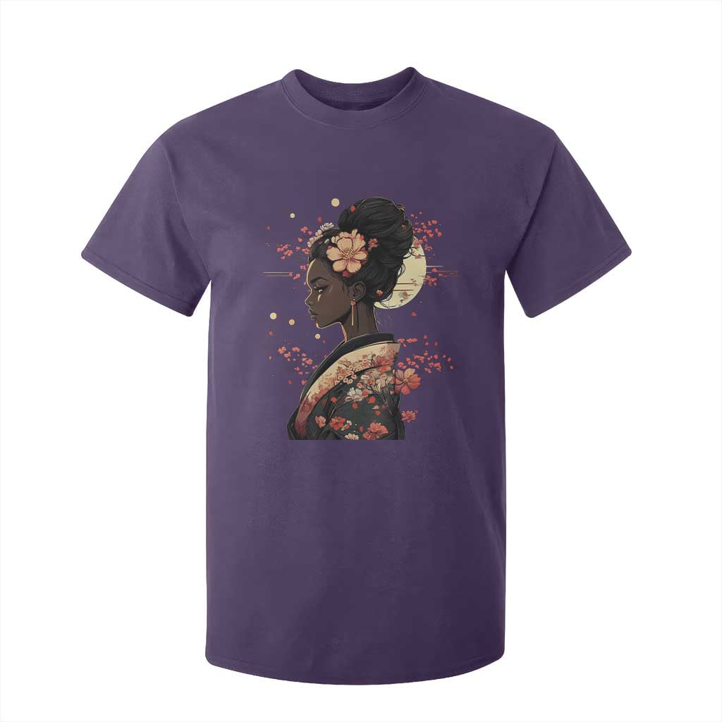 African American Geisha Kimono Blasian Japanese Sakura T Shirt For Kid