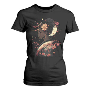 African American Geisha Kimono Blasian Japanese Sakura T Shirt For Women