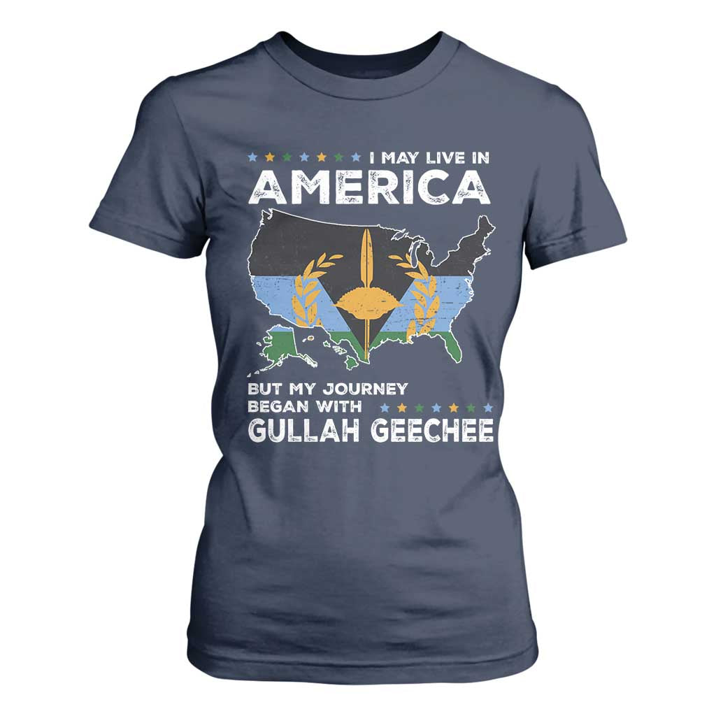 I May Live In America But My Journey Began With Gullah Geechee T Shirt For Women Gullah Geechee Pride