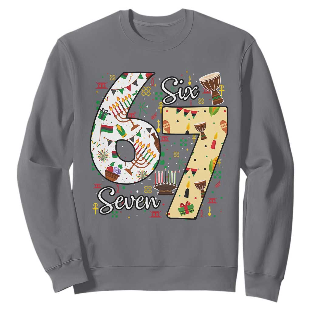 Funny 67 Kwanzaa Sweatshirt Six Seven Meme Kinara Candles African American Christmas - African Pride