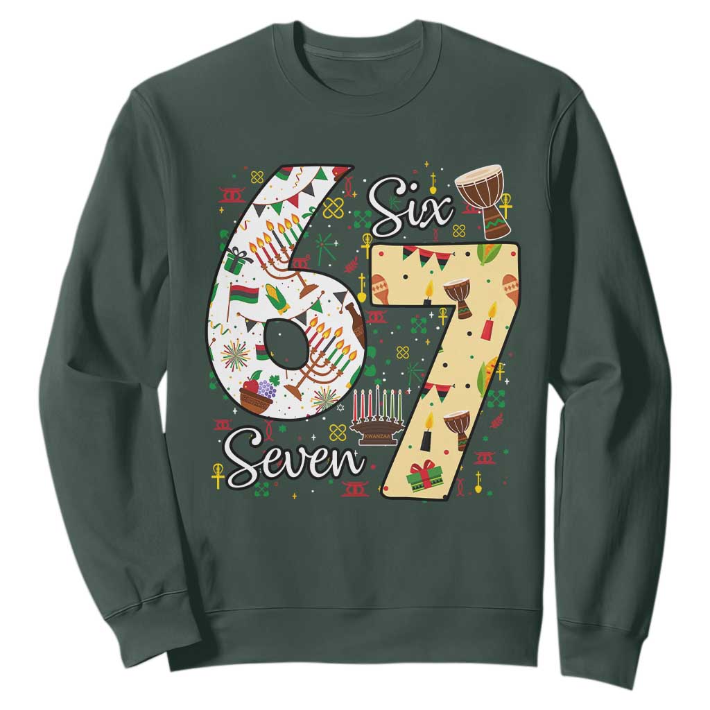 Funny 67 Kwanzaa Sweatshirt Six Seven Meme Kinara Candles African American Christmas - African Pride