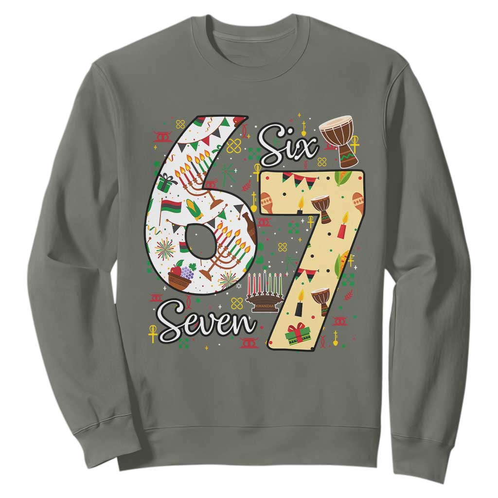 Funny 67 Kwanzaa Sweatshirt Six Seven Meme Kinara Candles African American Christmas - African Pride
