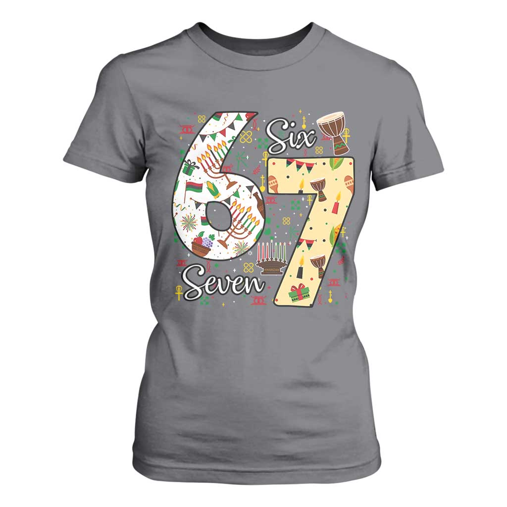 Funny 67 Kwanzaa T Shirt For Women Six Seven Meme Kinara Candles African American Christmas - African Pride