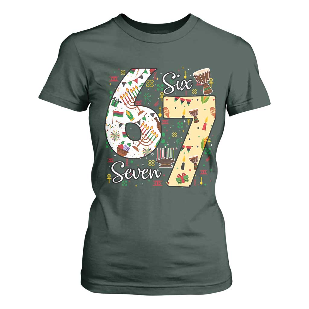 Funny 67 Kwanzaa T Shirt For Women Six Seven Meme Kinara Candles African American Christmas - African Pride