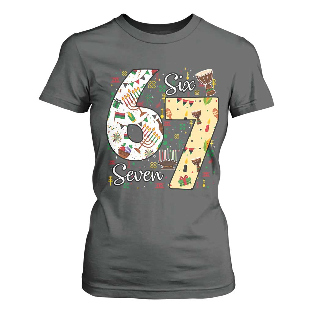 Funny 67 Kwanzaa T Shirt For Women Six Seven Meme Kinara Candles African American Christmas - African Pride
