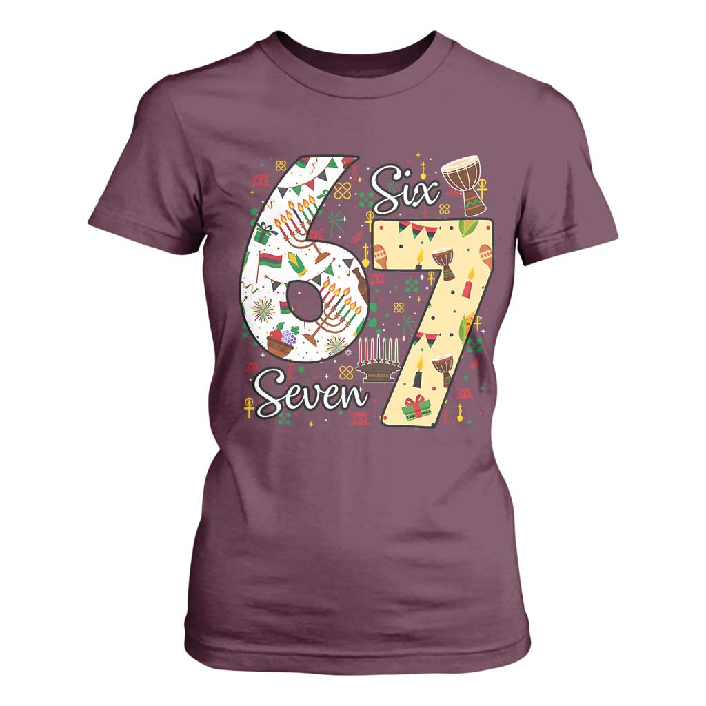 Funny 67 Kwanzaa T Shirt For Women Six Seven Meme Kinara Candles African American Christmas - African Pride