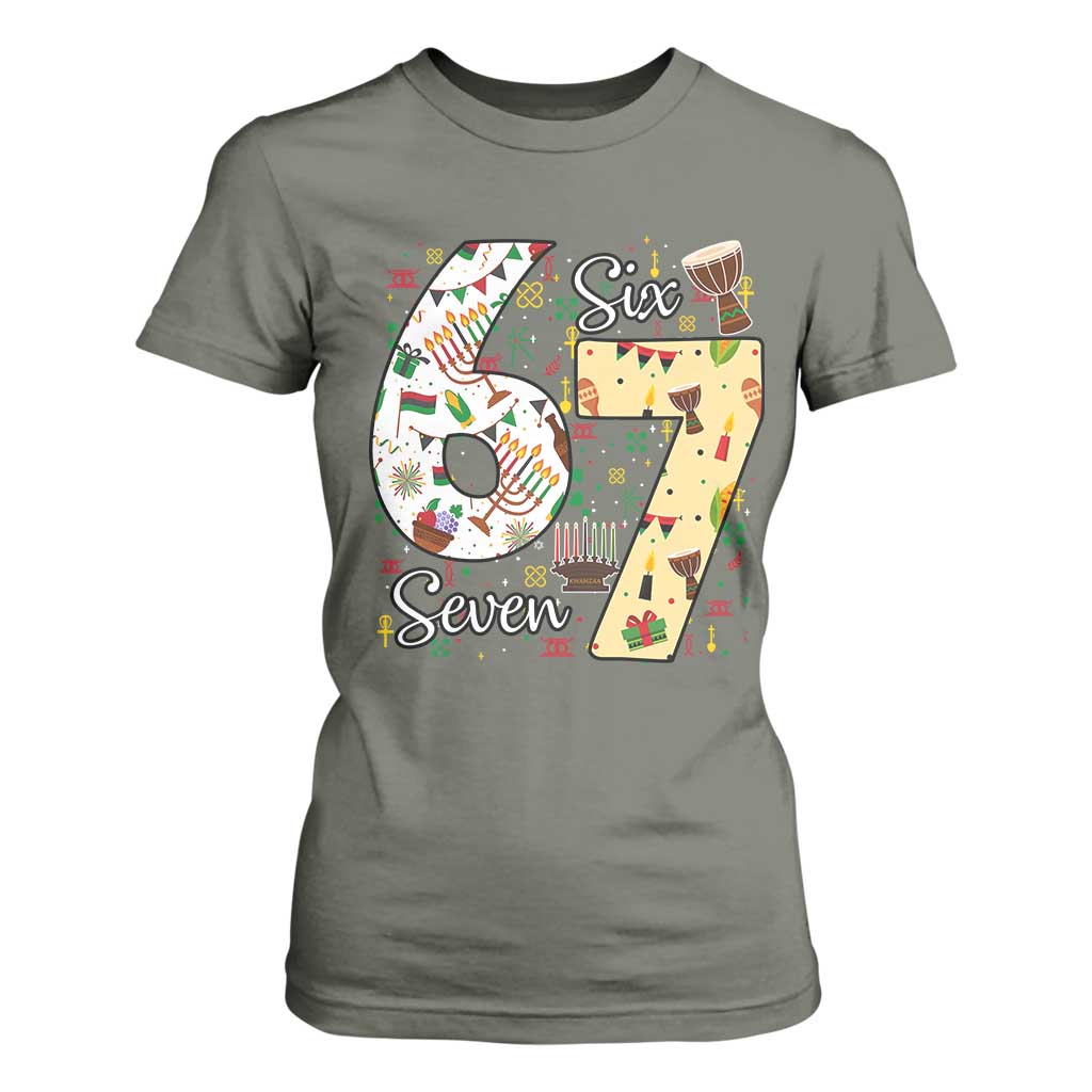 Funny 67 Kwanzaa T Shirt For Women Six Seven Meme Kinara Candles African American Christmas - African Pride