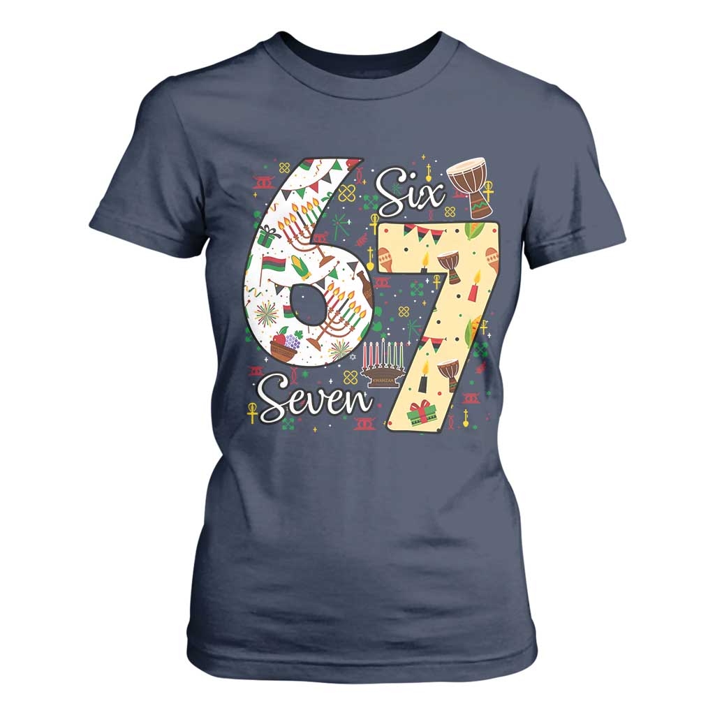 Funny 67 Kwanzaa T Shirt For Women Six Seven Meme Kinara Candles African American Christmas - African Pride