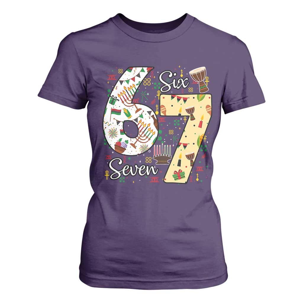 Funny 67 Kwanzaa T Shirt For Women Six Seven Meme Kinara Candles African American Christmas - African Pride