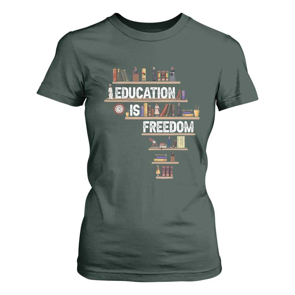 Education Is Freedom T Shirt For Women Black History Month Teacher Black Leaders Figure