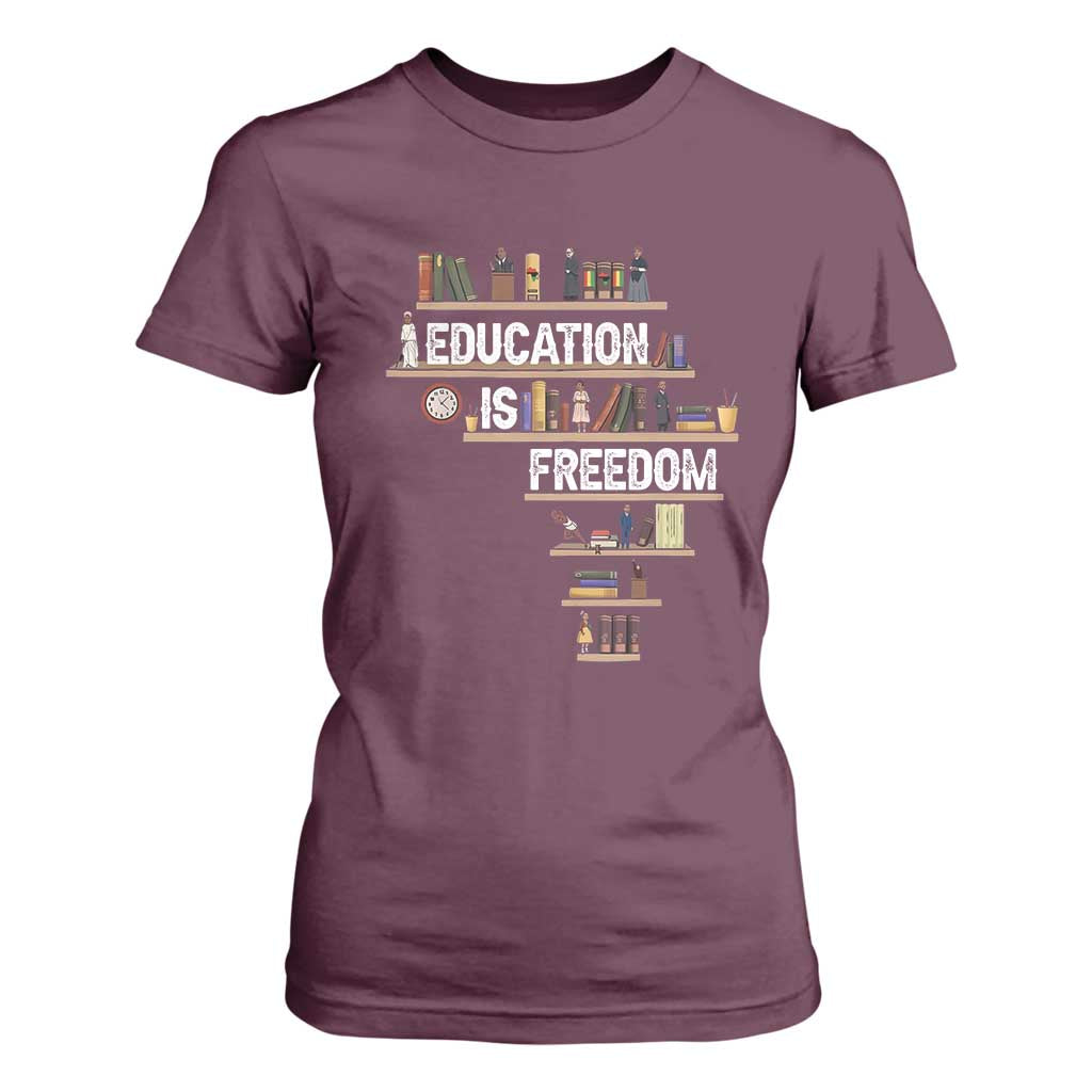 Education Is Freedom T Shirt For Women Black History Month Teacher Black Leaders Figure