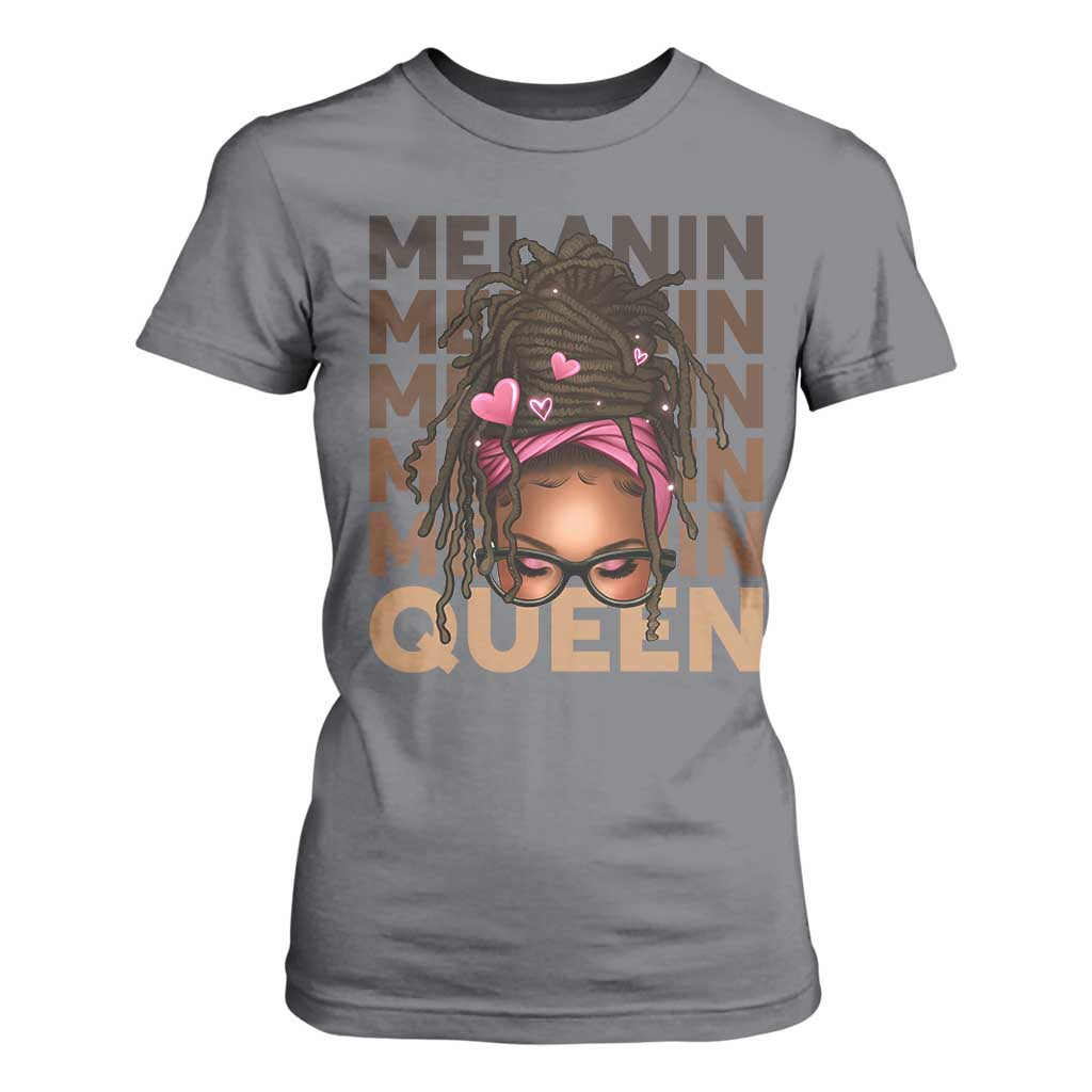 African American Pride T Shirt For Women Melanin Queen Afro Messy Bun