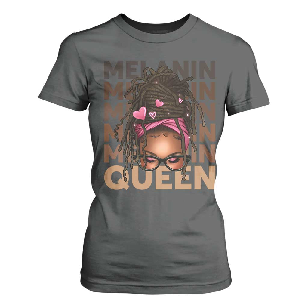 African American Pride T Shirt For Women Melanin Queen Afro Messy Bun