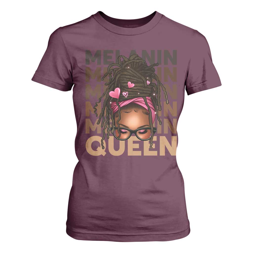 African American Pride T Shirt For Women Melanin Queen Afro Messy Bun