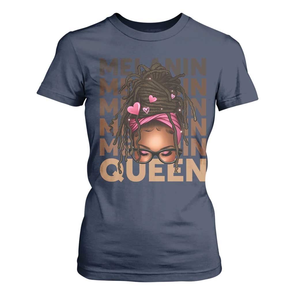 African American Pride T Shirt For Women Melanin Queen Afro Messy Bun