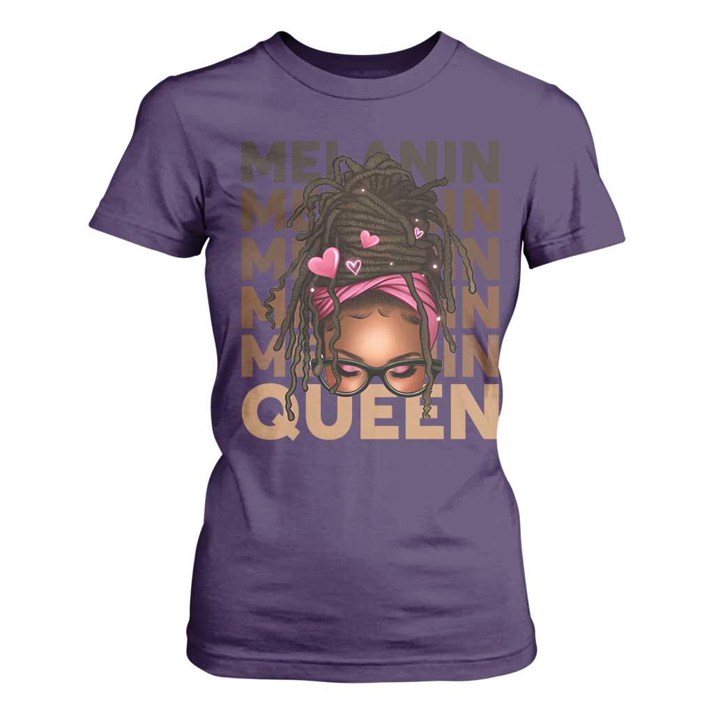 African American Pride T Shirt For Women Melanin Queen Afro Messy Bun