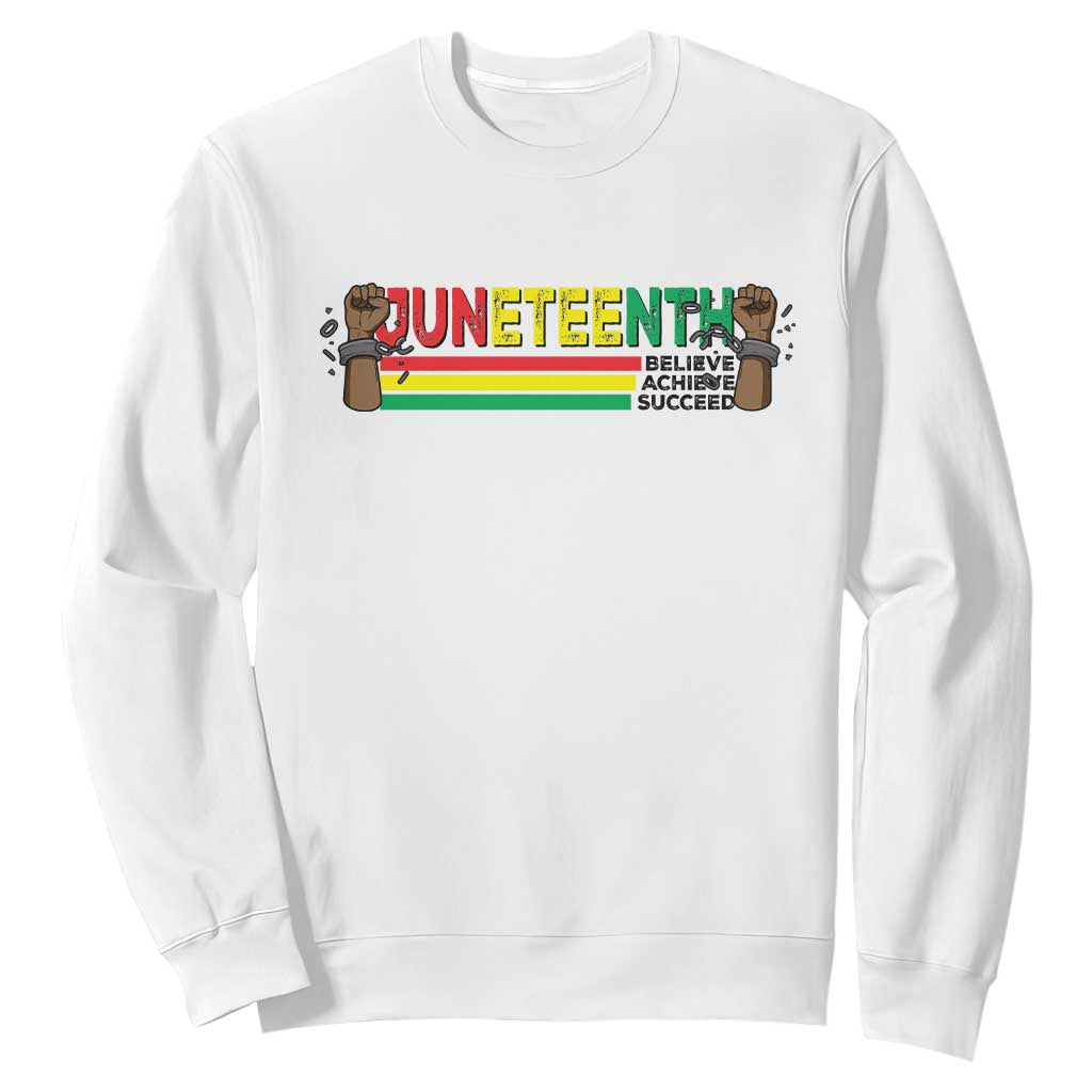 Juneteenth 1865 Sweatshirt Believe Achieve Succeed Independence Day Breaking Every Chain